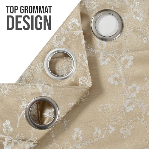 Image of FRESH FROM LOOM Light Blocking 80% Room Darkening Curtain 9 Feet Long Door | Elegant Floral Look | Anti-Fade | Heavy Jari Jacquard Premium Luxury Stitching Parda (9ft, Beige, 2pc)