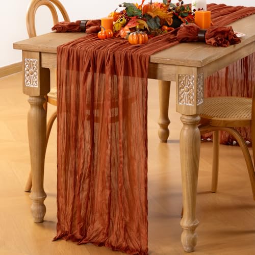 Image of MLMC 6 Pack Terracotta Table Runner 10ft Rustic Burnt Orange Cheesecloth Table Runner 35 x 160 inches for Wedding Bridal Shower Birthday Outdoor Pinic Reception Party Decor