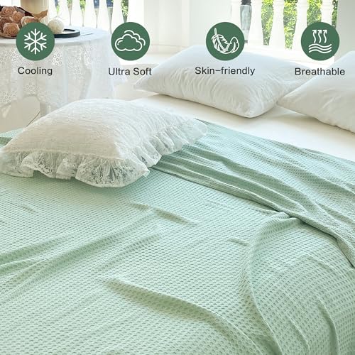 Image of AmyHomie Cooling Waffle Blanket King Size, 100% Rayon Derived from Bamboo