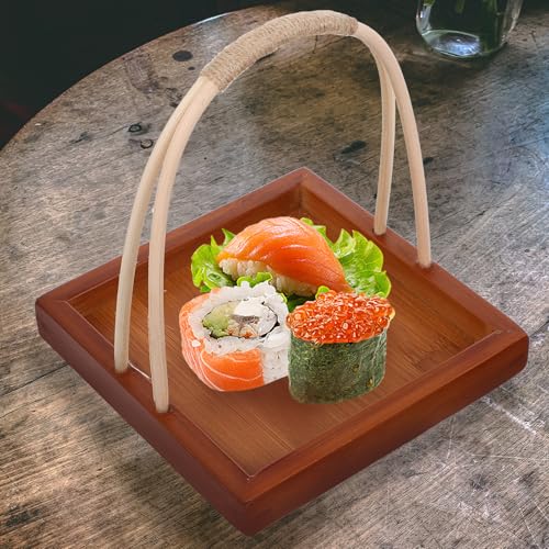 Bandeja de sushi estilo japonés de madera con asa miniatura 7