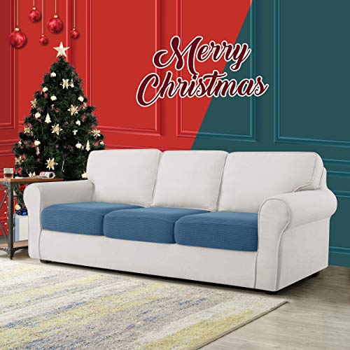 Image of CHUN YI Stretch Couch Cushion Cover, Fitted Loveseat Sofa Chair Seat Slipcover Furniture Protector, Checks Spandex Jacquard Fabric(3,Denim Blue), 3
