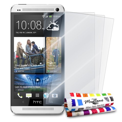 Protections Ecran pour HTC ONE, 3 Films [UltraClear][Transparents] + STYLET et CHIFFON MUZZANO® OFFERTS - La Protection écran ULTIME ET DURABLE pour votre HTC ONE