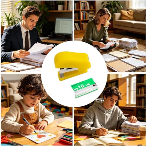 Grapadora con grapas metálicas compacta para papel y documentos de oficina 4