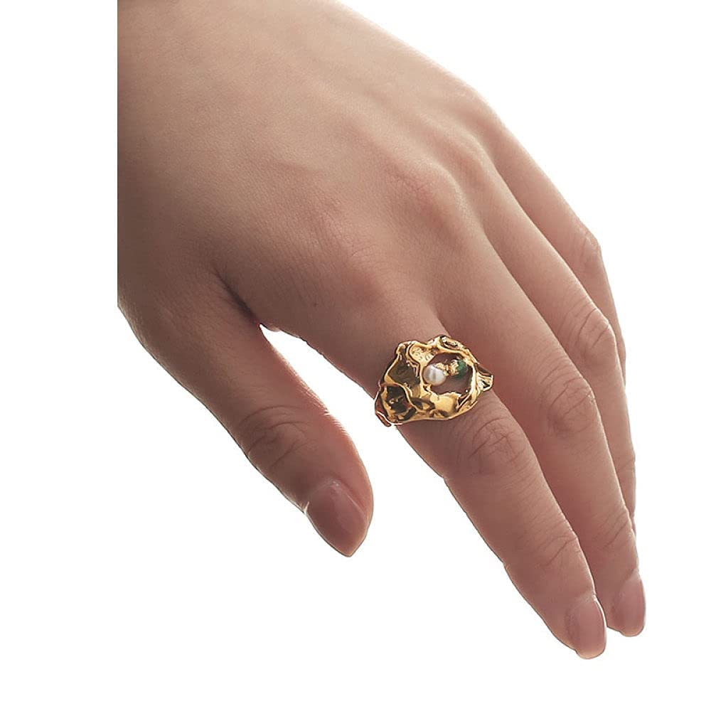 Anello di Stile Nazionale Regolabile da Donna - Anello di Dito Aperto Naturale accidentale, schiaccia Anello articolare in Perla, Regali pratici economici