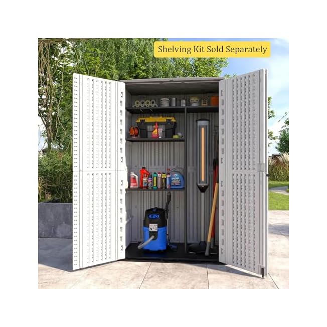 HOMSPARK Storage Shed Weather Resistance, Multi-Purpose Outdoor Storage Cabinet for Backyards and Patios, Vertical Storage Shed