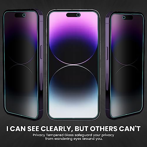 Image of ArmourPro Privacy Tempered Glass for iPhone 14 Pro, Anti Spy Anti Peeping Screen Protector, Edge-to-Edge Full Coverage, 9H Hardness with Cable Protector | Black