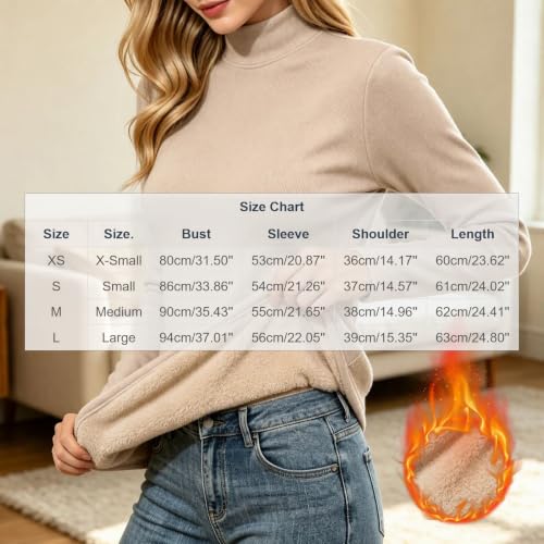 ANANASURF Women's Thermal Top Long Sleeve Fleece Lined Undershirts Khaki - image 5