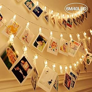 Sooair LED Fotoclips Lichterkette, 6M 40 LED Foto Lichterkette Für Zimmer Dekoration, Foto Lichterkette Mit Klammern, Batteriebetrieben Lichterketten