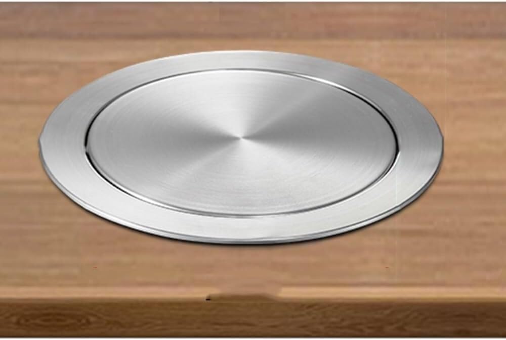 HPTHLY Swing Trash Can Lid,Round Recessed Counter Top Cover, Built-In Stainless Steel Trash Can, Balance Clamshell Trash Chute For Household Garbage In The Kitchen,A