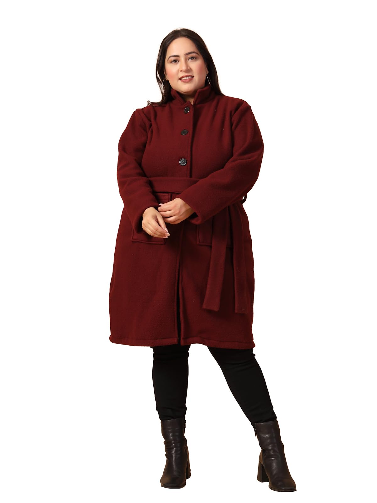 Cotton Full Sleeves Plus Size Long Overcoat for Women | Plus Size, Lapel Collar Women's Jacket | Winter Wear Over Coat for Women