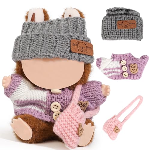 (2 Pack) XMBYGY Doll Clothes for Labubu (for 17/15cm Standing/Sitting Doll)(NO Doll)- Multiple Style Kits Clothes for Dolls Included Figures Clothing +Hat +Shoulder Bag for Girl and Woman - Image 3