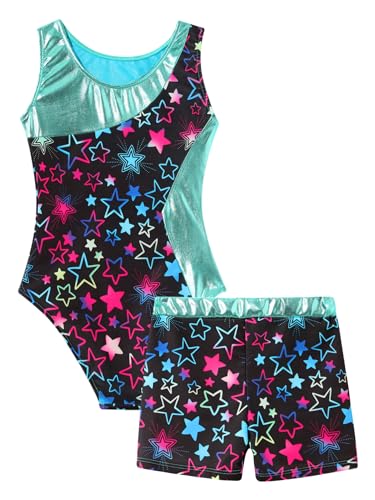 Kids Girls 2Pcs Gymnastics Outfits Sleeveless Dance Leotard with Shorts Athletic Biketard Dancewear Swimwear4