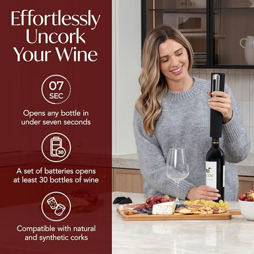 Black & Silver Electric Wine Opener with Stand & Foil Cutter