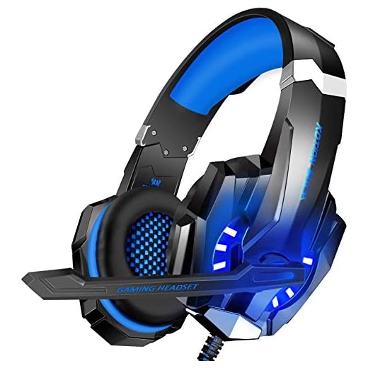 BlueFire Stereo Gaming Headset for PS4, PS5, PC, Xbox One, Noise Cancelling Over Ear Headphones with Mic, LED Light, Bass Surround, Soft Memory Earmuffs for Laptop Nintendo Switch Games (Blue)