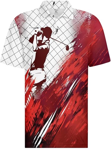 Image of PAGYMO Funny Golf Shirts for Men Crazy Printed Pattern Novelty Moisture Wicking Performance Mens Polo Shirt