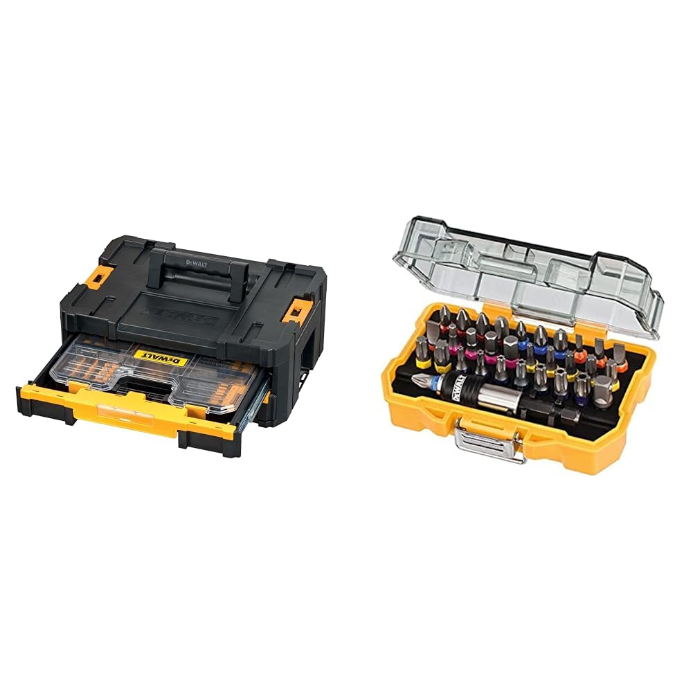 DeWalt TSTAK Universalset/MaxiSet (100-tlg.) DT71569 & 32-tlg. Schrauberbit-Set (für Schraubarbeiten Phillips, Pozi, Slotted, Hex, Torx und Security Torx, TSTAK kompatibel) DT7969