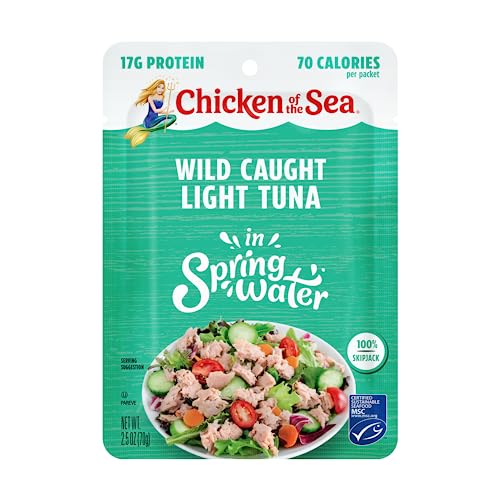 Image of Chicken of the Sea Wild Caught Light Tuna in Spring Water, 2.5 Ounce Packets, 12-Count - High Protein 100% Skipjack Tuna in Water - Easy, Delicious, Nutritious Ready to Eat Meals