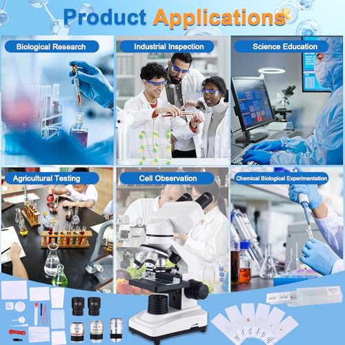 Image of Binocular Microscope Magnification 40X-2500X, WF10x /25x Eyepieces, Dual LED Illumination, Suitable for Schools Home Labs Educational Adult Microscope