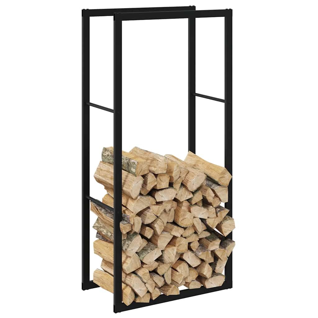 vidaXL Leñero de Acero Negro 55x30x116 cm, Soporte para leña, Estante para leña, Soporte para Troncos para Chimenea, Almacenamiento de leña