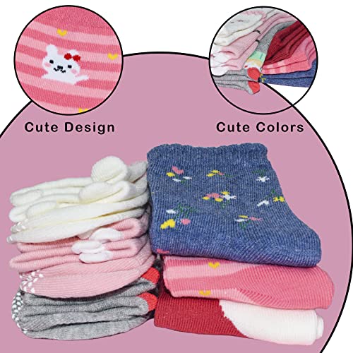 Image of Koochie-Koo Cotton Baby Socks For Girls, Kids Socks For Baby Girls, Anti Skid Socks For Girls, Anti Slip Socks For Babies, Multicolor, 12-18 Months (Pack Of 6, Ankle Length)
