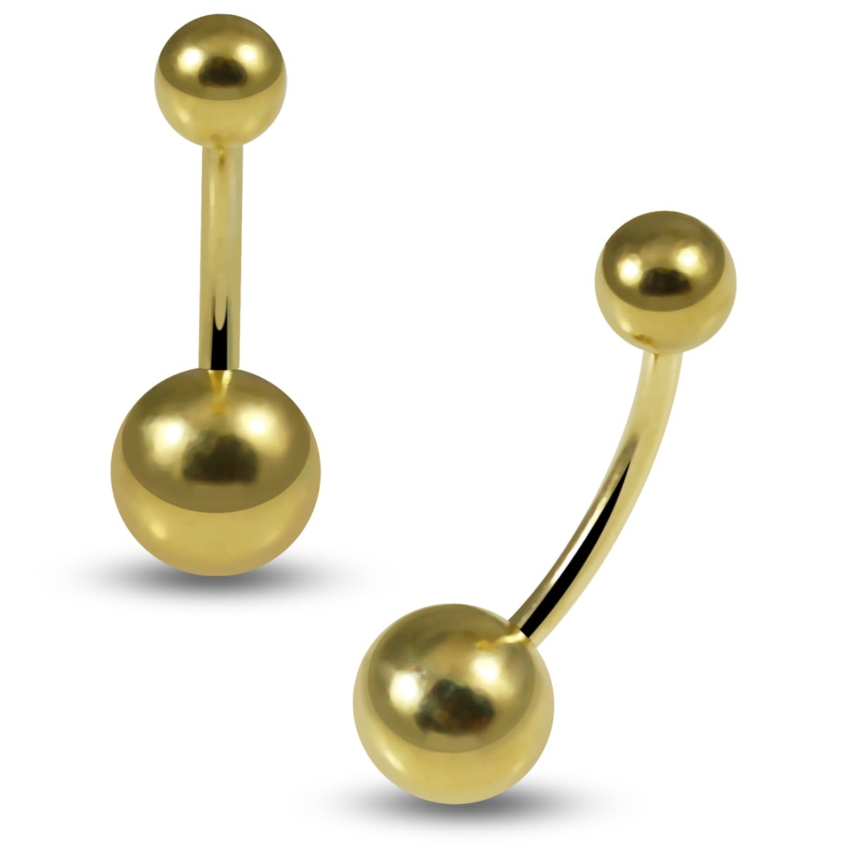 Piercing para ombligo de oro amarillo macizo de 14 quilates con rosca interna de bola lisa - Joyería para ombligo - Joyería para el ombligo - Piercing curvo de oro para ombligo