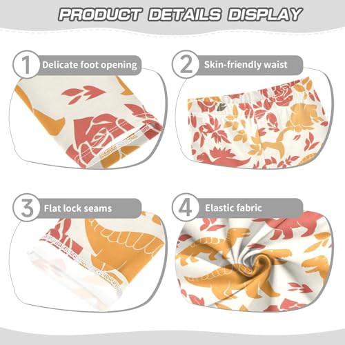 Dinosaur Rose Flower Girls Leggings Ultra Soft Compression Yoga Gym Pants for Kids 4-10T3