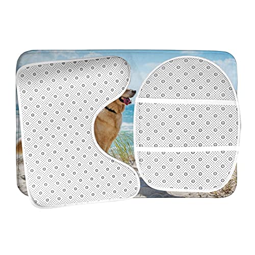 SHEYZYLTD Badematte + Konturmatte + Toilettendeckelbezug Golden Retriever 3 Stück Badematte Set, mit rutschfester Klebeunterseite – Bild 7