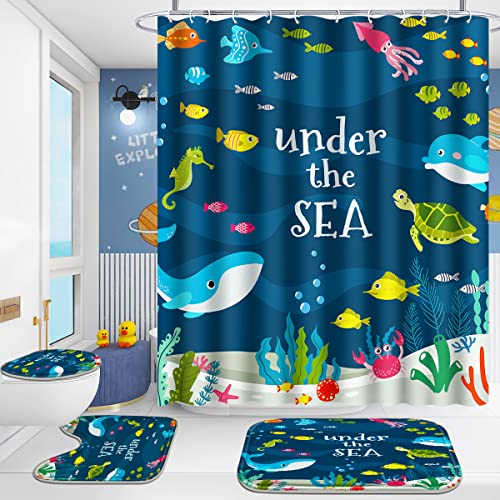 Poedist 4 Pcs Bathroom Shower Curtain Sets,Kid's Shower...