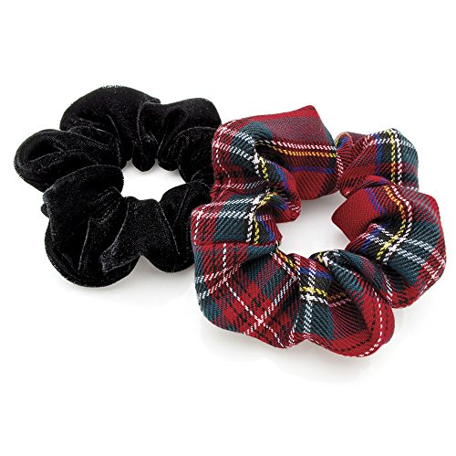 Elastici per capelli, 2 pezzi color tartan rosso e...