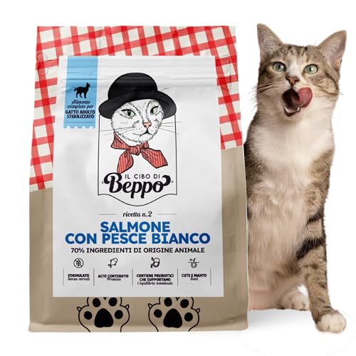 Il Cibo Di Beppo - Cibo Secco Per Gatti Sterilizzati - Crocchette Senza Cereali Di Alta Qualità: Grain Free E Senza Glutine - Alimento Completo - 1.5Kg (Salmone con Pesce Bianco)