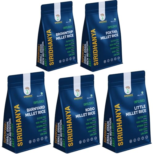 Siridhanya Unpolished Millets Whole Grains Combo Pack, 5 Varieties