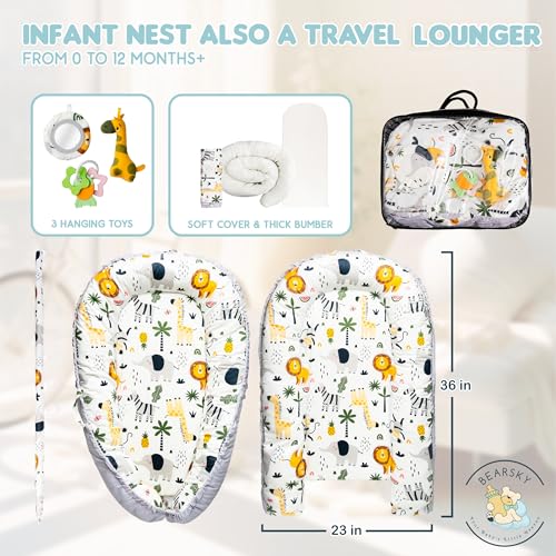 Image of Baby Lounger and Activity Center - Infant Nest for Newborns 0-12 Months - 100% Cotton Soft Breathable Cover, Portable Washable Tummy Time Pillow, Shower Gift Registry Essential Newborn Boys
