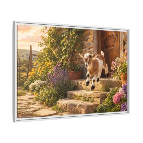 Tableau chèvre ferme déco pour salon rustique grand format 90x60