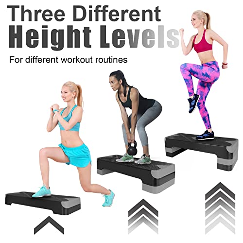 Hookung Adjustable Workout Aerobic Stepper In Fitness & Exercise Step Platform Trainer 3 Settings Adjustable Height 4-''-6-''-8-'', Grey #TOP5