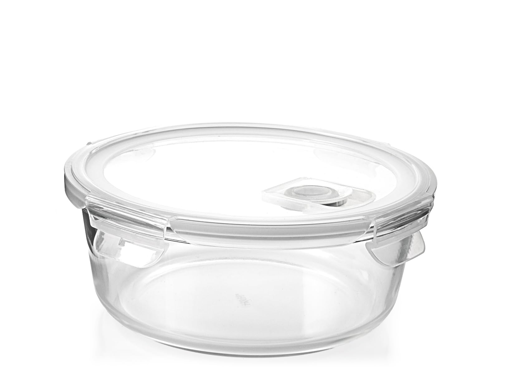 H&H Round Glass Container With Lid And Valve - 970ml - Diameter 18cm - For Oven, Microwave, Dishwasher - With Airtight Silicone Seal