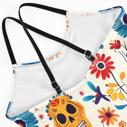 Girls Swimsuit Dia De Los Muertos Pattern One Piece Swimwear4