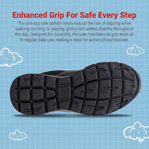 Image of ATHCO Fushion School Shoes Black for Boys & Girls| Soft Cushioned Memory Foam Heel Pad Support|Uniform Shoes | Lightweight | Velcroo |Easy Wear & Care|Padded Textured Heel Grip Lining | Breathable | All Day Comfort