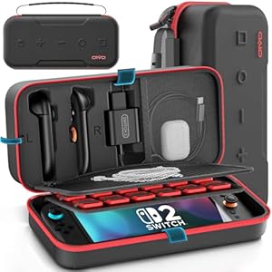 OIVO Switch 2 Case kompatibel mit Nintendo Switch 2025, Harte Switch 2 Hülle passend für Joy Con 2 & Adapter, Tasche für Switch 2 mit 24 Spielkarten Aufbewahrung, Nintendo Switch 2 Zubehör Rot