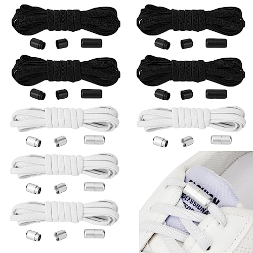 Revivoer Cordones Zapatillas, Pack de 8 Pares de Cordones Elásticos Planos para Zapatos, Cordones Elásticos para Adultos y Niños, Disponible en Blanco y Negro (A)