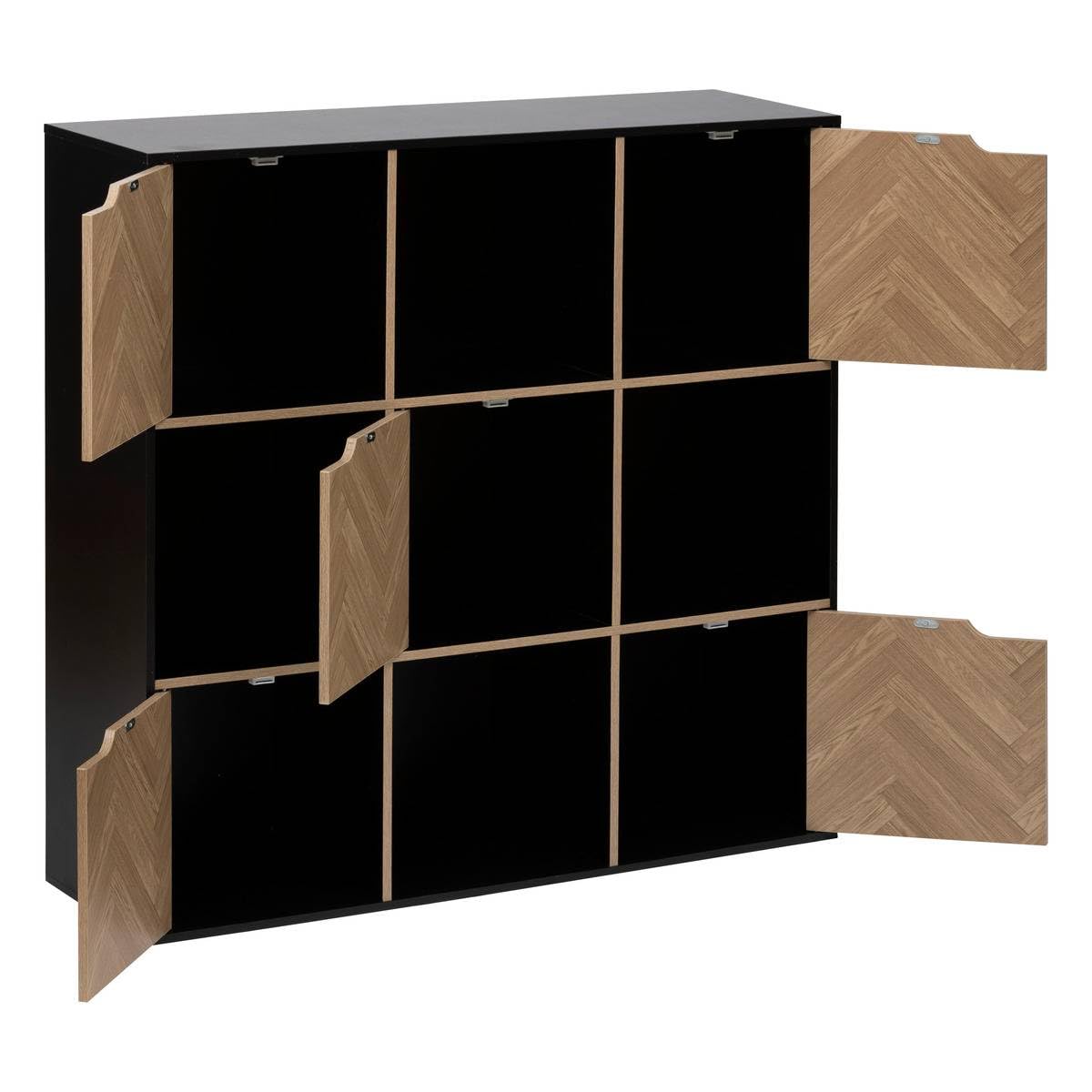 5five - Estantería Chevron de 9 compartimentos y 5 puertas - Efecto madera y negro - Forma cúbica - Almacenamiento práctico y útil - Sala de estar, oficina, dormitorio