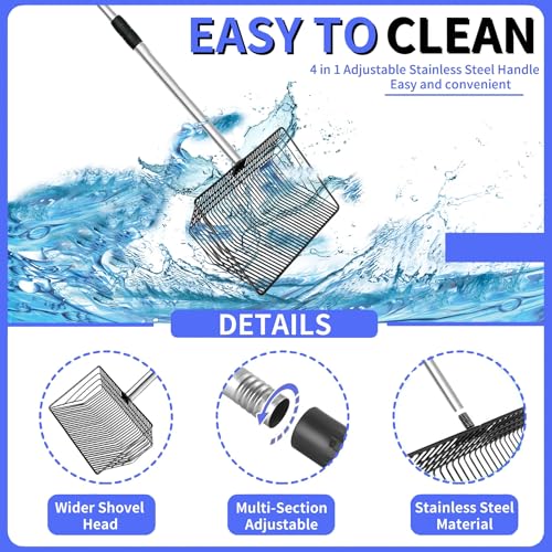 Image of 10 Inch Large Metal Chicken Poop Scooper, Detachable Tool 60 inch Long Metal Chicken Coop Poop Litter Scoop with Stainless Steel Handle, 4 in 1 Multifunctional Chicken Coop Accessories Litter Scooper