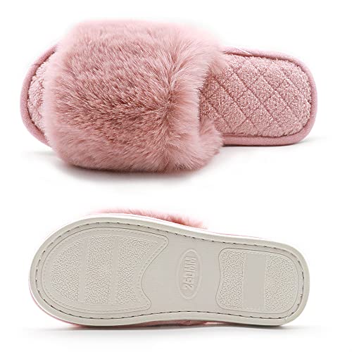 Slippers for Women, Cozy Memory Foam Open Toe House Womens Slippers Shoes Soft Comfy Flat Slide Anti-Slip Fuzzy Furry Faux Fur Sandals for Indoor Outdoor3