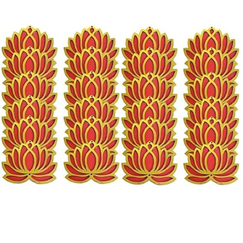 Image of Sanvatsar Home White Golden Lotus 4 Inch Set of 24 Wooden Cutout DIY Rangoli Kit | Decorations for Diwali, Dusshera Wedding Rangoli, Pooja, Decorations, Festival Gift (Red24)