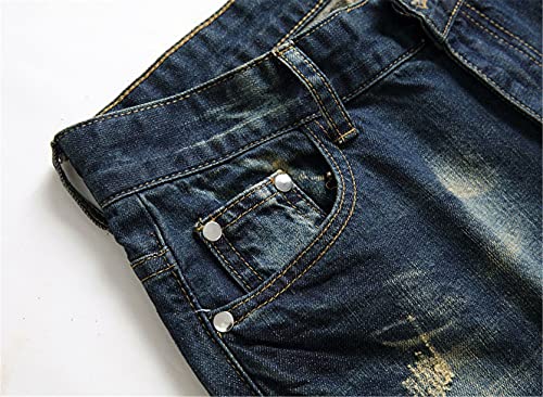 Men's Distressed Ripped Jeans Straight Hip Hop Biker Jean Trousers Slim Vintage Camo Patchwork Hole Denim Pants3