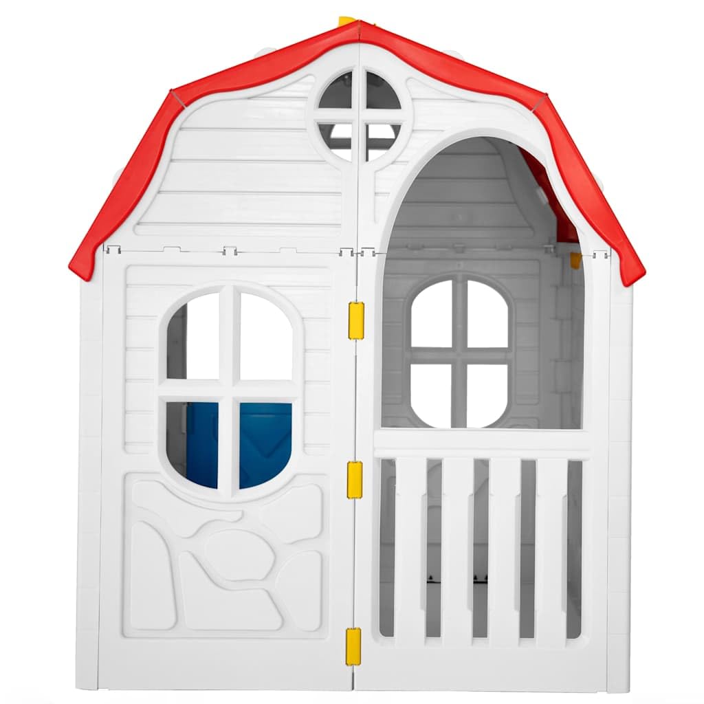 Faltbares Kinderspielhaus aus Kunststoff mit funktionierender Tür und Fenstern, 96x91x115 cm, UV-beständig, für Garten, Terrasse, Outdoor, Rollenspiel, Fantasie, Bewegung