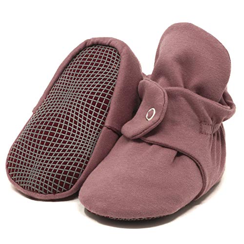 Organic Cotton Baby Booties, Non Skid, Soft Sole, Stay On Baby Shoes, House Slippers for Baby Boys Girls Toddlers (Dusty Rose, 18-24 Months)