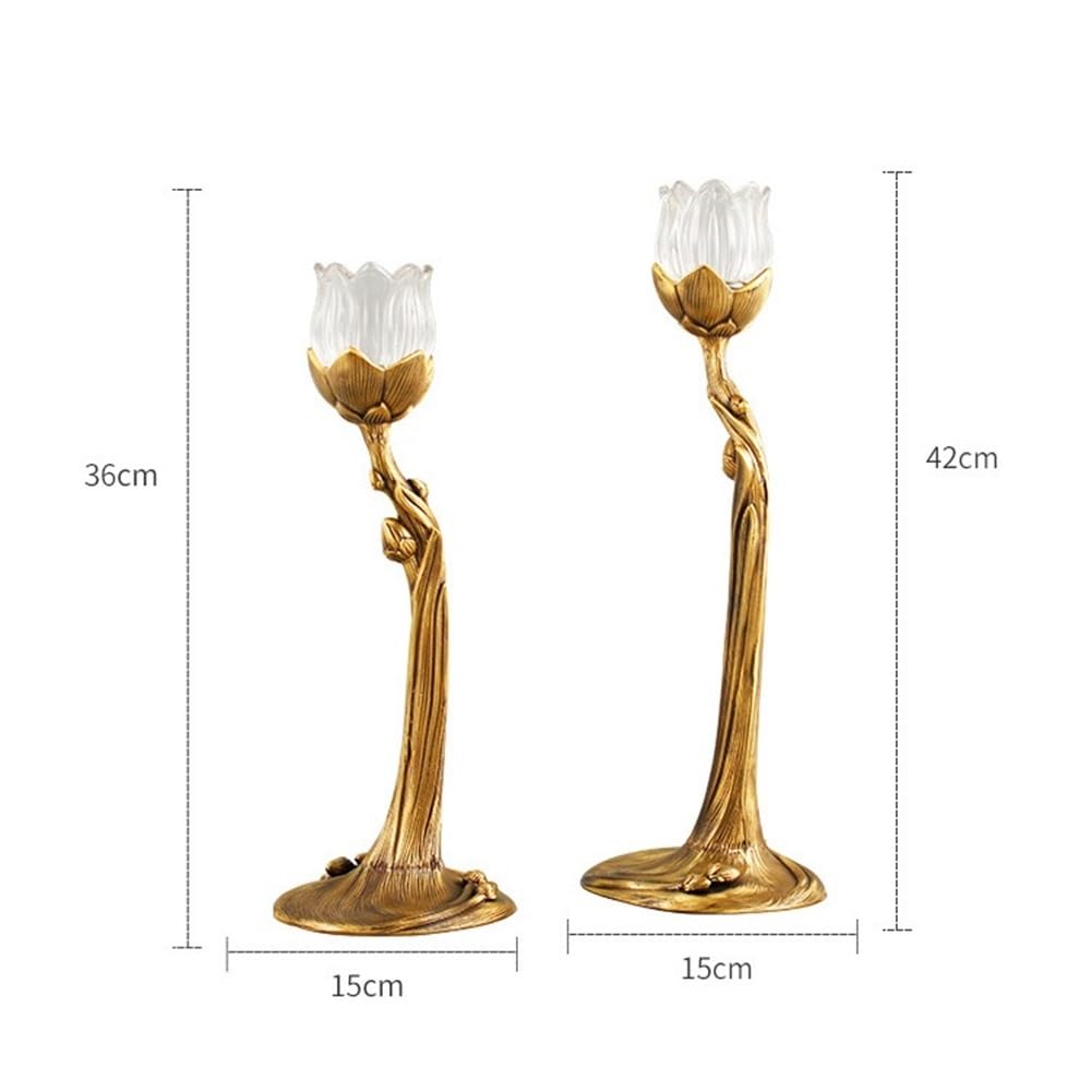 Portacandele Decorativo in Ottone e Vetro for la casa, Luce for l'atmosfera Centrotavola(Piccolo)