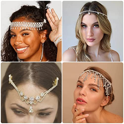 Fdesigner Wedding Head Chain Rhinestone Vintage Bride Headpieces Tassel Boho Hair Jewelry Bridal Headband Women Hair Accessories For Party Festival (Silver-Boho) #TOP6