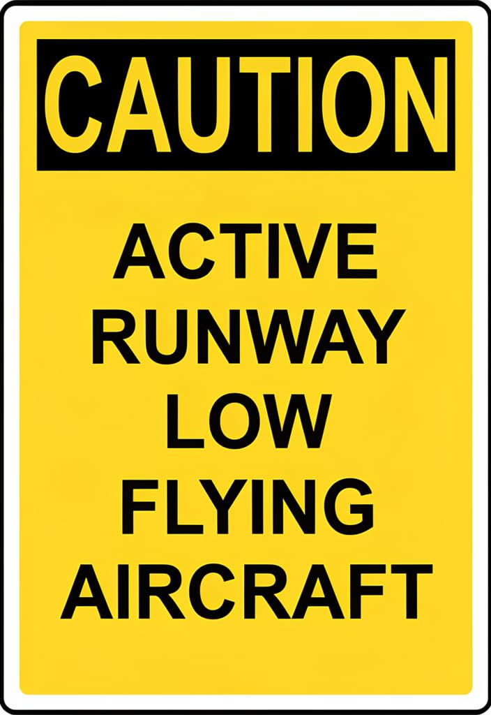 peiyeety Caution Active Runway Low Flying Aircraft Tin Sign 12x8 Inch, Yellow & Black Metal Warning Plaque, Vintage Industrial Wall Decor for Hangar, Garage, Workshop, Man Cave, Pilot Gift