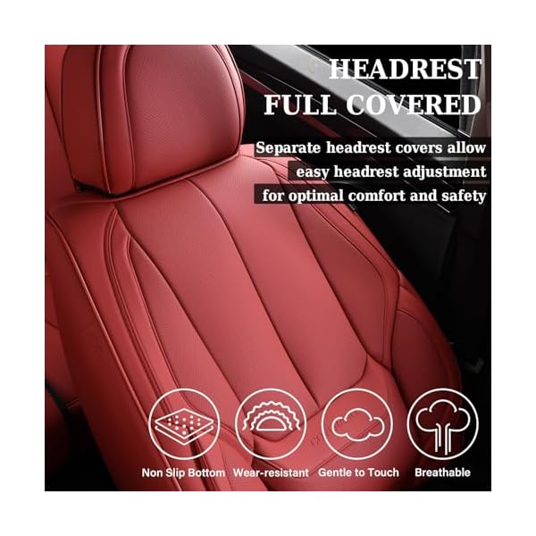Coverado Seat Covers, Car Seat Covers Front Seats, Car Seat Cover, Car Seat Protector Waterproof, Car Seat Cushion Nappa Leather, Red Seat Covers Carseat Cover Universal Fit for Most Cars - Image 4